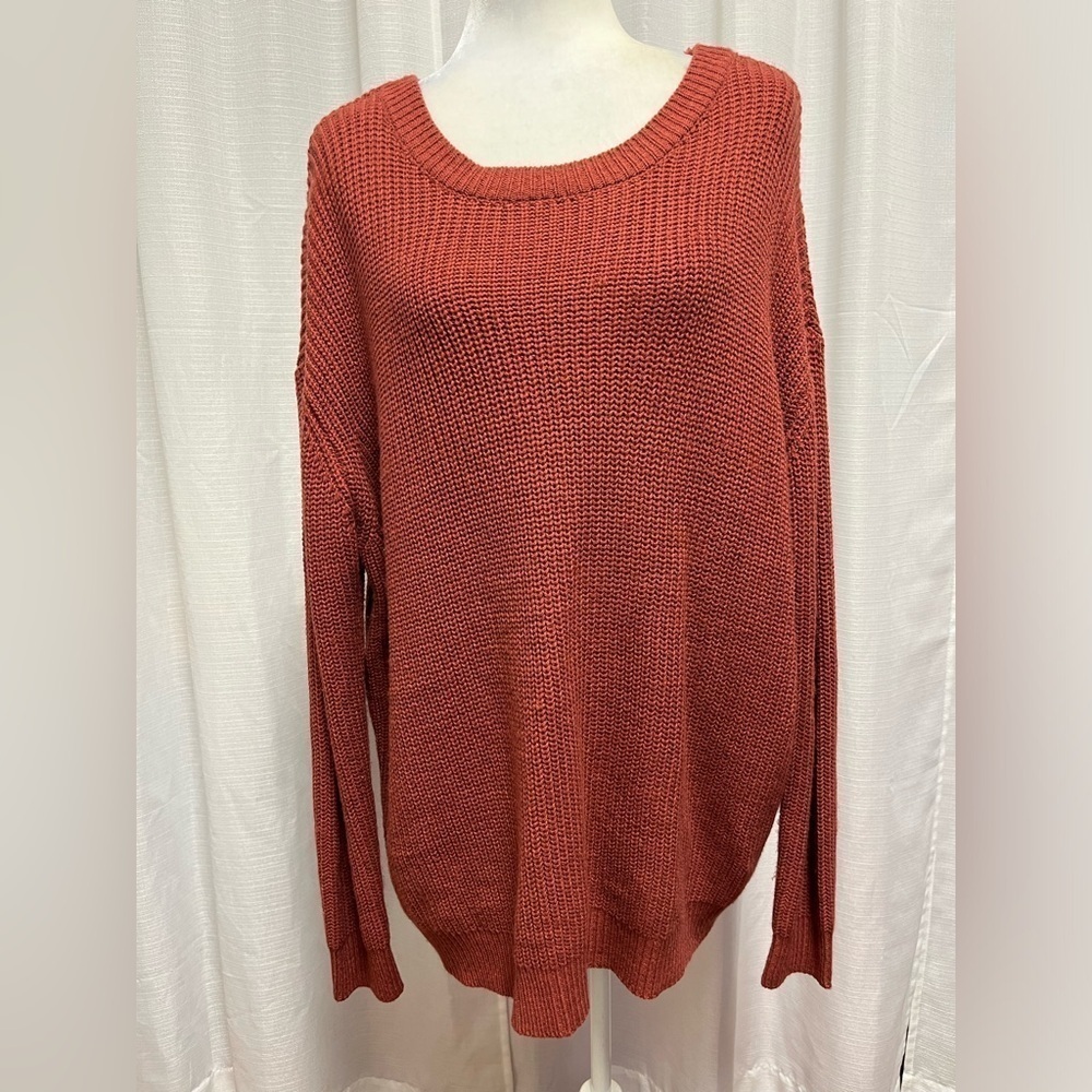 Boutique brand orange knit sweater with cut out detail on back | size Medium